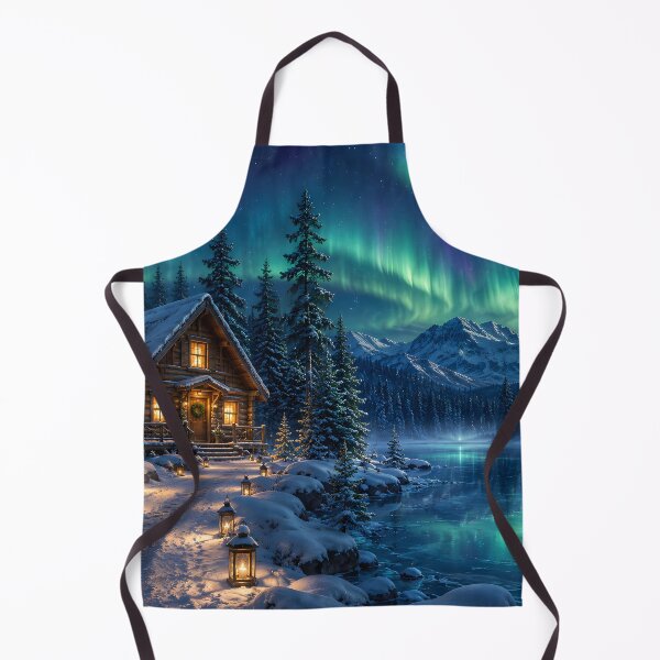 Item preview, Cozy Winter Cabin Northern Lights – Aurora Borealis Snowy Mountain Landscape designed and sold by GutyzDesignsES.