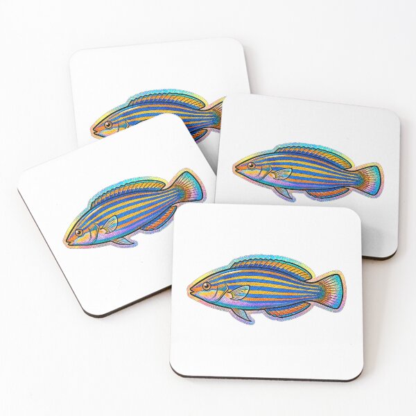 Item preview, Sixline Wrasse Colorful Tropical Reef Fish Art designed and sold by KenworksDigital.