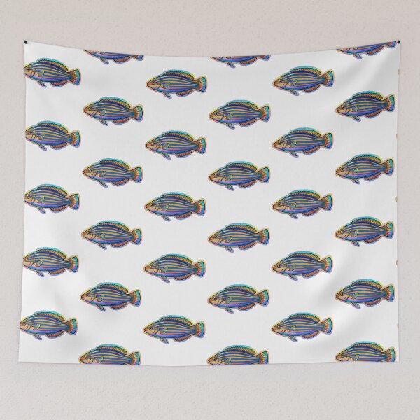 Item preview, Sixline Wrasse Colorful Tropical Reef Fish Art designed and sold by KenworksDigital.