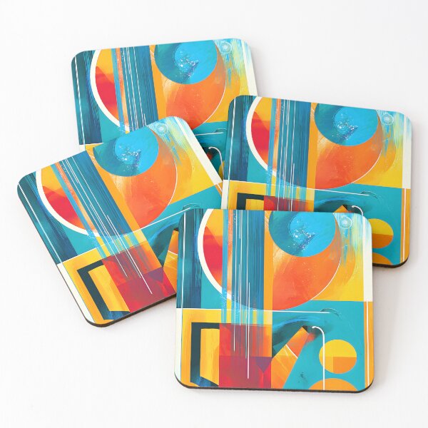 Item preview, Aquarius Zodiac in Bold Blue Orange and Red Geometric Forms with Modern Astrology Wall Art designed and sold by OlfactoART Studio.