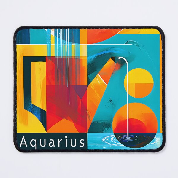 Item preview, Aquarius Zodiac in Bold Blue Orange and Red Geometric Forms with Modern Astrology Wall Art designed and sold by OlfactoART Studio.