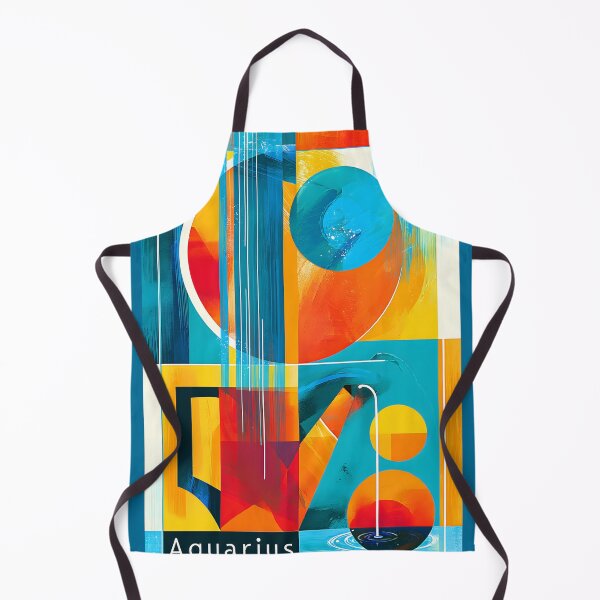 Item preview, Aquarius Zodiac in Bold Blue Orange and Red Geometric Forms with Modern Astrology Wall Art designed and sold by OlfactoART Studio.