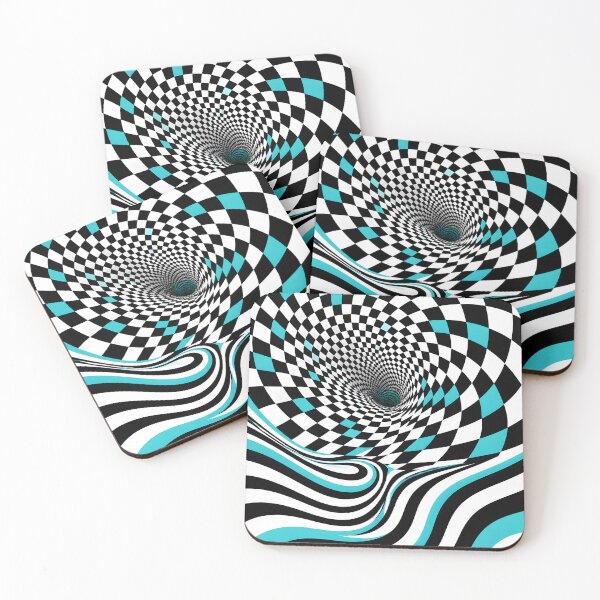 Item preview, Trippy Checkerboard Optical Illusion Tunnel – Black White Turquoise Op Art designed and sold by GutyzDesignsES.