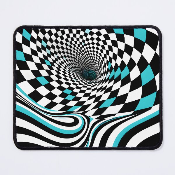 Item preview, Trippy Checkerboard Optical Illusion Tunnel – Black White Turquoise Op Art designed and sold by GutyzDesignsES.
