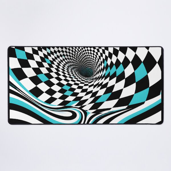 Item preview, Trippy Checkerboard Optical Illusion Tunnel – Black White Turquoise Op Art designed and sold by GutyzDesignsES.