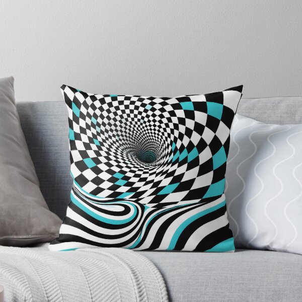 Item preview, Trippy Checkerboard Optical Illusion Tunnel – Black White Turquoise Op Art designed and sold by GutyzDesignsES.