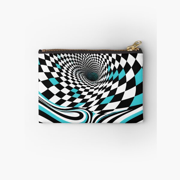 Item preview, Trippy Checkerboard Optical Illusion Tunnel – Black White Turquoise Op Art designed and sold by GutyzDesignsES.
