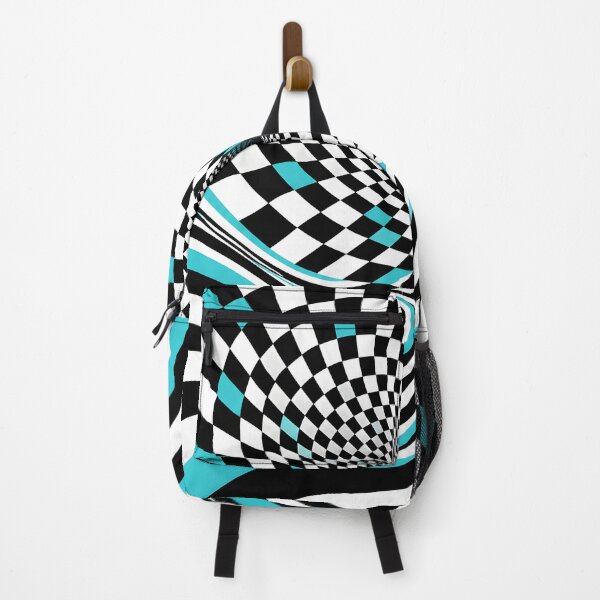 Item preview, Trippy Checkerboard Optical Illusion Tunnel – Black White Turquoise Op Art designed and sold by GutyzDesignsES.