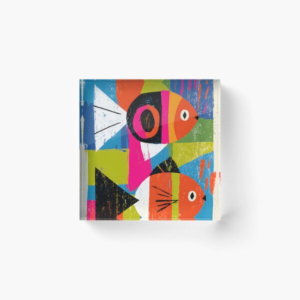 Item preview, Pisces Zodiac Fish in Bold Abstract Colors with Playful Contemporary Astrology Wall Art designed and sold by OlfactoART Studio.