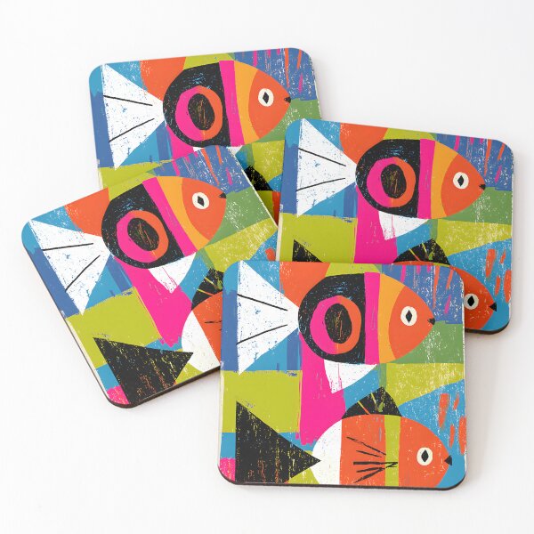 Item preview, Pisces Zodiac Fish in Bold Abstract Colors with Playful Contemporary Astrology Wall Art designed and sold by OlfactoART Studio.