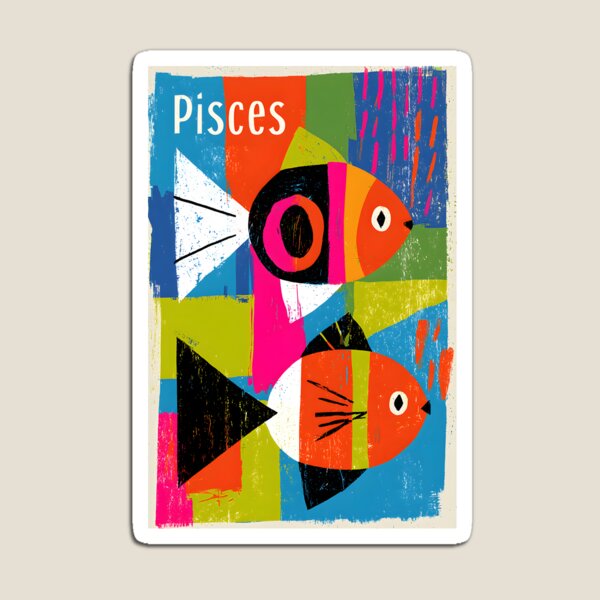 Item preview, Pisces Zodiac Fish in Bold Abstract Colors with Playful Contemporary Astrology Wall Art designed and sold by OlfactoART Studio.