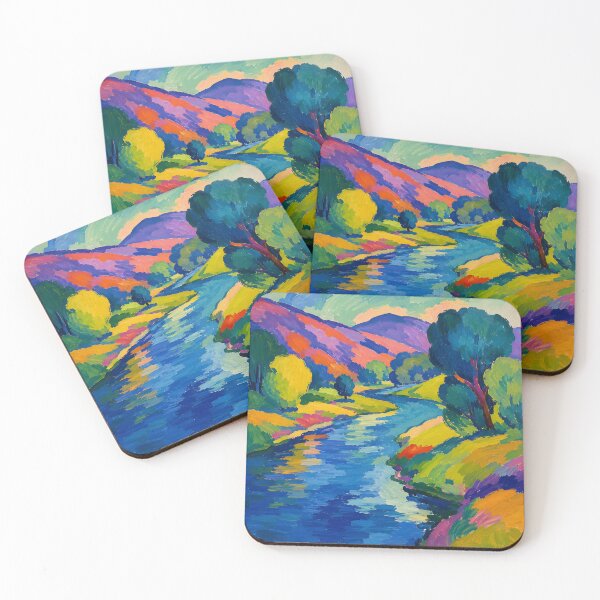 Artikelvorschau, Farbenfrohe Flusslandschaft – Lebendige Berglandschaft als Wandkunst entworfen und verkauft von GutyzDesignsES.