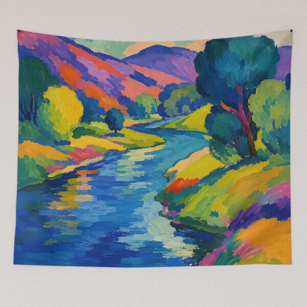 Item preview, Colorful River Landscape – Vibrant Mountain Valley Nature Wall Art designed and sold by GutyzDesignsES.