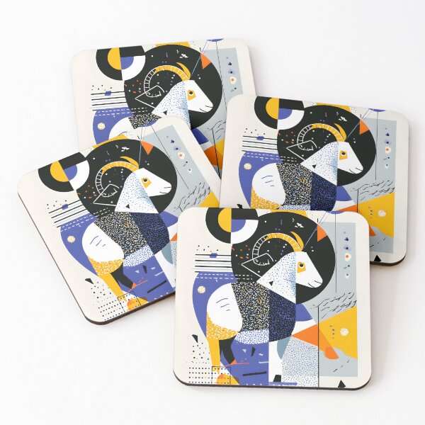 Item preview, Capricorn Zodiac Goat in Bold Geometric Shapes and Vibrant Colors with Modern Astrology Wall Art designed and sold by OlfactoART Studio.