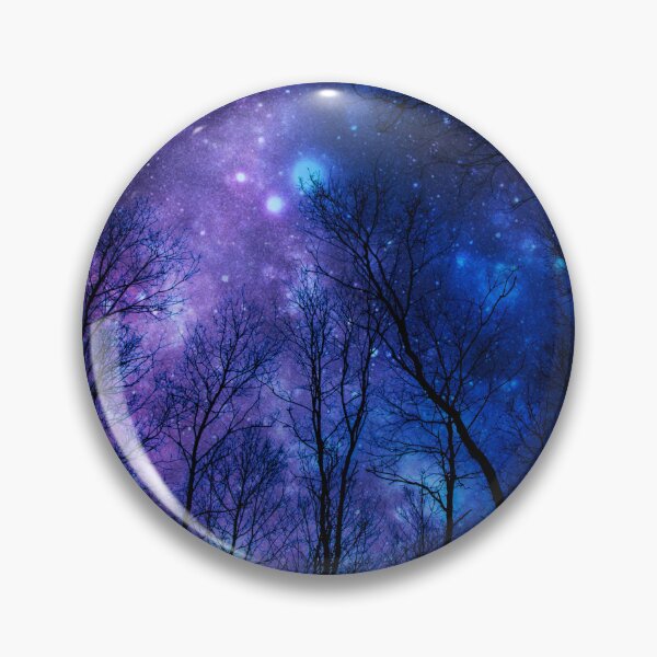 Item preview, Deep Blue Purple Galaxy Nebula Space Art with Black Forest Silhouette designed and sold by 2sweetsDesign.