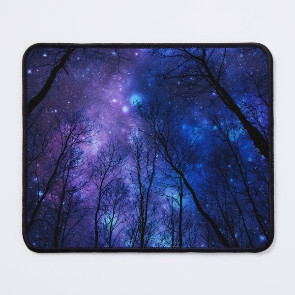 Item preview, Deep Blue Purple Galaxy Nebula Space Art with Black Forest Silhouette designed and sold by 2sweetsDesign.