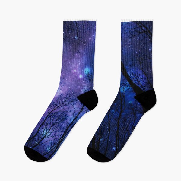 Item preview, Deep Blue Purple Galaxy Nebula Space Art with Black Forest Silhouette designed and sold by 2sweetsDesign.
