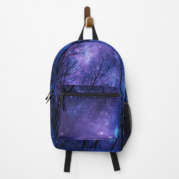Item preview, Deep Blue Purple Galaxy Nebula Space Art with Black Forest Silhouette designed and sold by 2sweetsDesign.