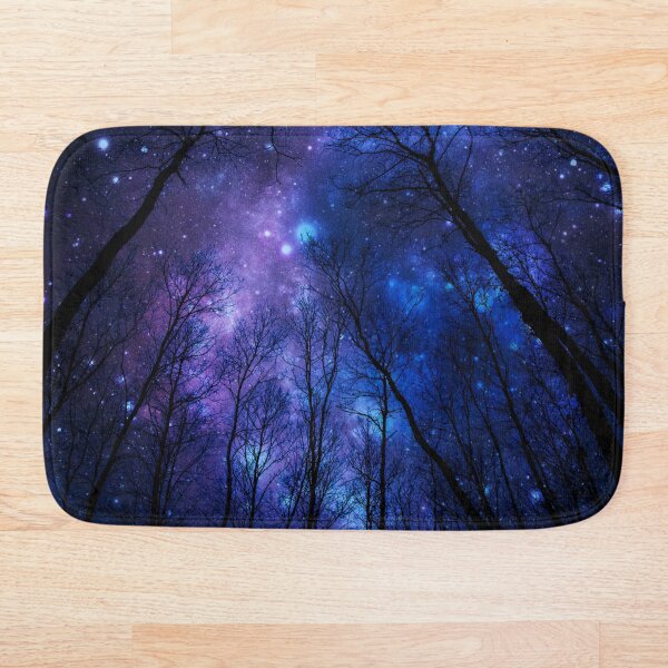 Item preview, Arte espacial de una nebulosa galáctica azul púrpura intenso con silueta de bosque negro. designed and sold by 2sweetsDesign.