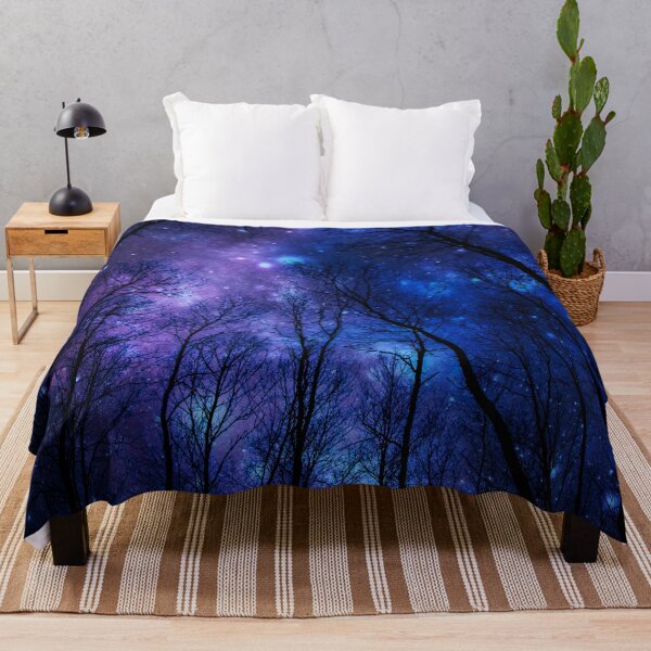 Item preview, Deep Blue Purple Galaxy Nebula Space Art with Black Forest Silhouette designed and sold by 2sweetsDesign.