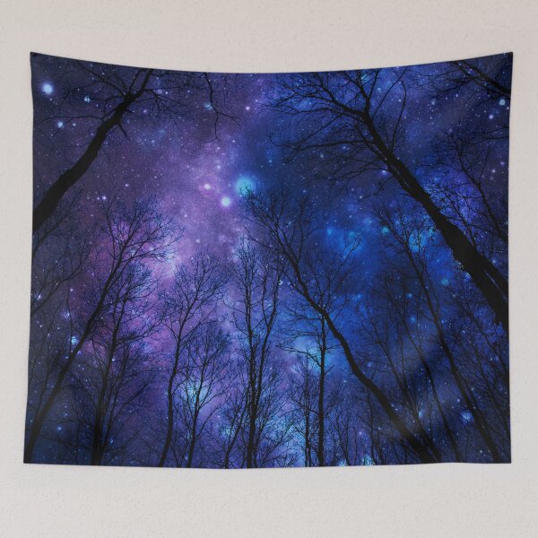 Item preview, Deep Blue Purple Galaxy Nebula Space Art with Black Forest Silhouette designed and sold by 2sweetsDesign.