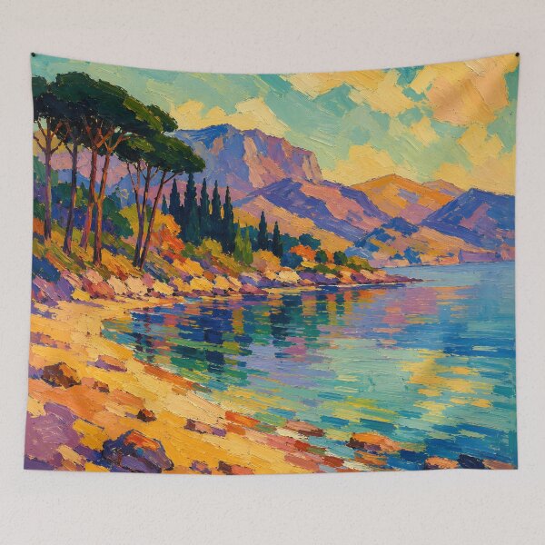 Item preview, Colorful Mediterranean Coastal Landscape – Rocky Coast & Turquoise Sea Wall Art designed and sold by GutyzDesignsES.