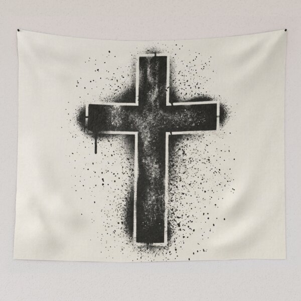 Item preview, Christian Cross Graffiti Style Spray Paint Cream Background designed and sold by MantoSagrado.