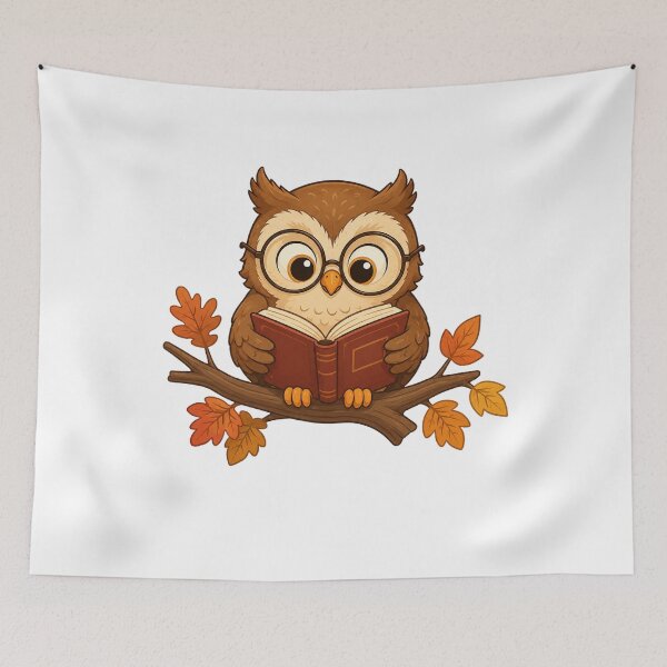 Item preview, Cute Owl Wearing Glasses Reading Book Sticker | Autumn Cozy Bird Illustration designed and sold by Old Tree Store .
