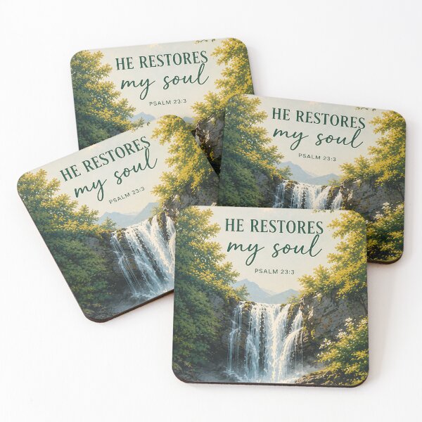 Artikelvorschau, Er erquickt meine Seele (Psalm 23,3) – Christlicher Bibelvers (Wasserfall) entworfen und verkauft von LUMI Design.