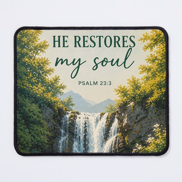 Item preview, He Restores My Soul Psalm 23:3 Christian Bible Verse Waterfall designed and sold by LUMI Design.
