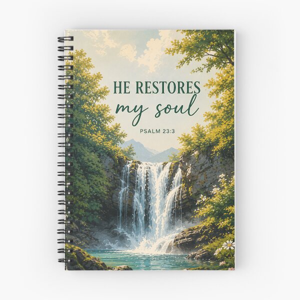 Item preview, He Restores My Soul Psalm 23:3 Christian Bible Verse Waterfall designed and sold by LUMI Design.