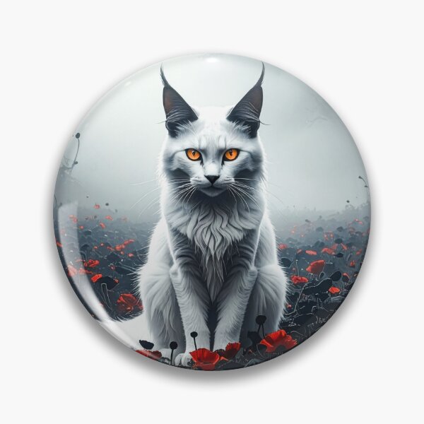 Item preview, White Maine Coon in a black and red flower meadow designed and sold by Mystic-Art-2.