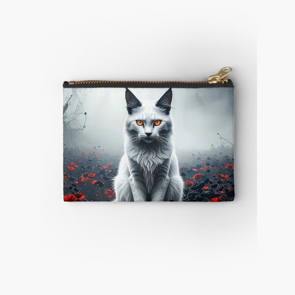 Item preview, White Maine Coon in a black and red flower meadow designed and sold by Mystic-Art-2.