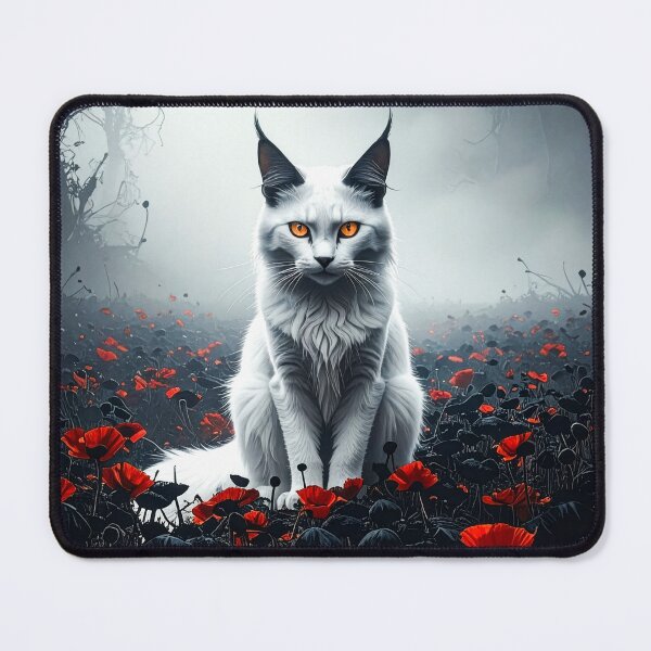 Item preview, White Maine Coon in a black and red flower meadow designed and sold by Mystic-Art-2.