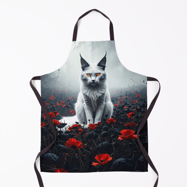 Item preview, White Maine Coon in a black and red flower meadow designed and sold by Mystic-Art-2.