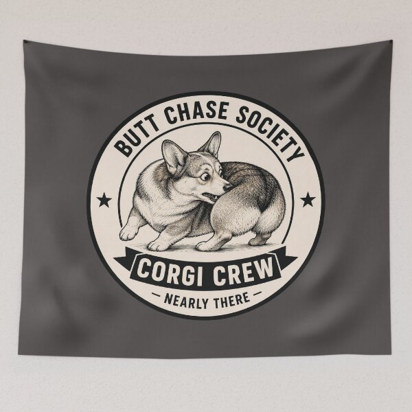 Item preview, Butt Chase Society - Corgi Crew - Nearly There/Funny Corgi Dog Badge Logo  designed and sold by Halejo68.