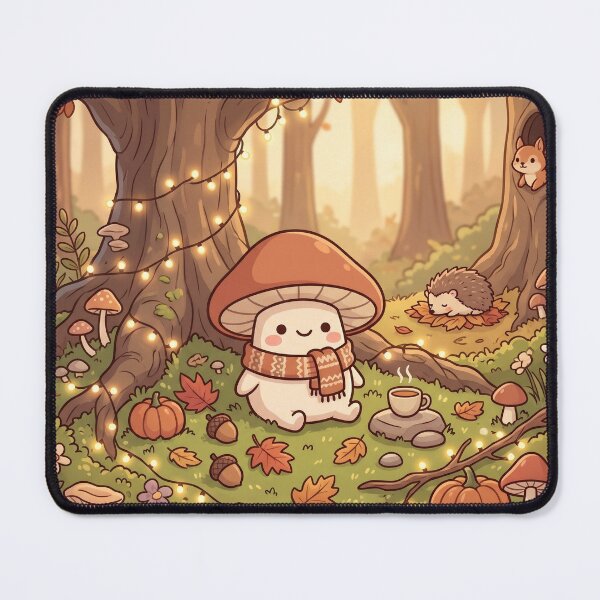 Item preview, Cozy Autumn Mushroom Under the Tree – Kawaii Cottagecore Woodland Art designed and sold by Kawai Store.