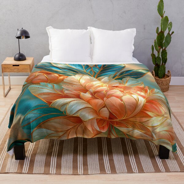 Item preview, Peony Flower Art in Gold, Red and Blue. designed and sold by MargaretWiktor.