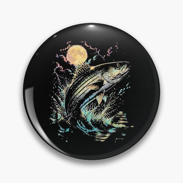 Item preview, Striped Bass Jumping Out Of Water At Night Moon And Lightning designed and sold by onlytiggokk.