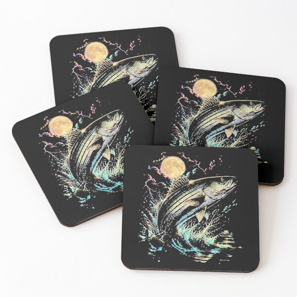Item preview, Striped Bass Jumping Out Of Water At Night Moon And Lightning designed and sold by onlytiggokk.