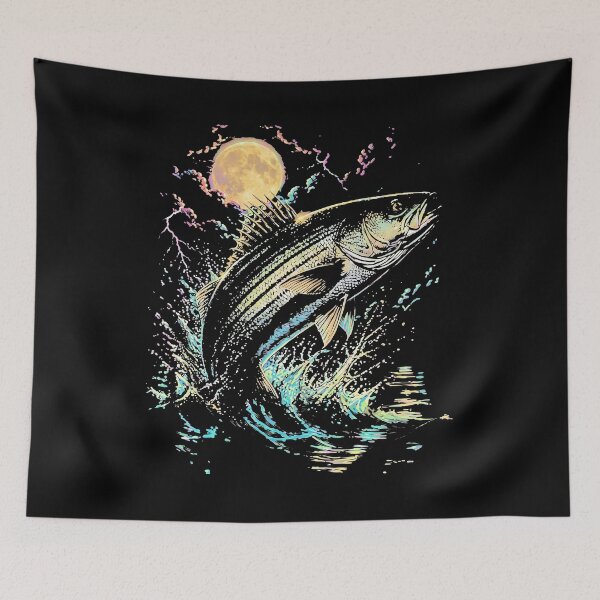 Item preview, Striped Bass Jumping Out Of Water At Night Moon And Lightning designed and sold by onlytiggokk.