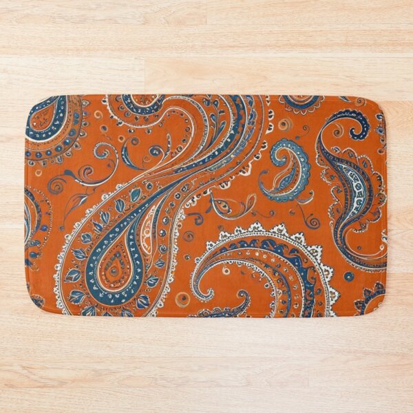 Item preview, Vibrant Terracotta Orange and Blue Paisley designed and sold by Harmonic_Layers.