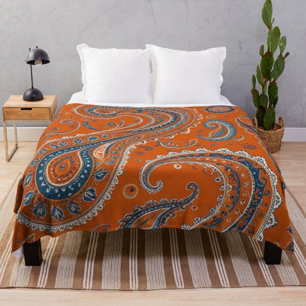 Item preview, Vibrant Terracotta Orange and Blue Paisley designed and sold by Harmonic_Layers.