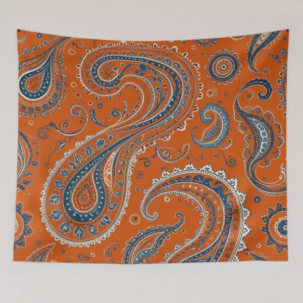 Item preview, Vibrant Terracotta Orange and Blue Paisley designed and sold by Harmonic_Layers.