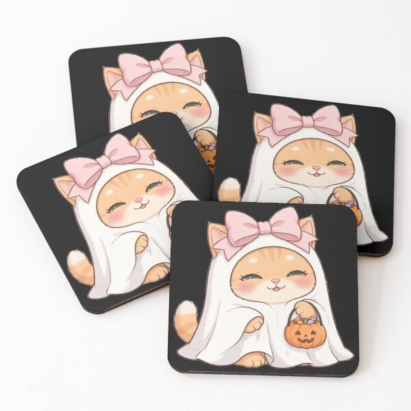 Item preview, Cute Ghost Cat Halloween Trick Or Treat Pumpkin designed and sold by Moody Vibes Studio.