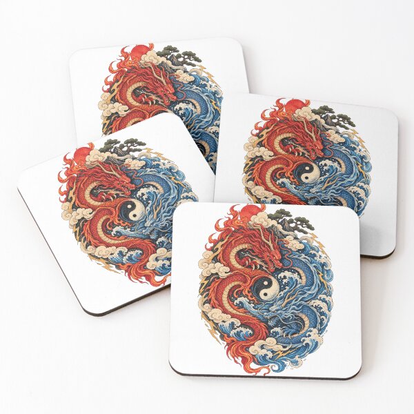 Item preview, The Dragons of Balance | Japanese Dragon Yin Yang Art | Red & Blue Dragon Fantasy Design designed and sold by Substance_life.