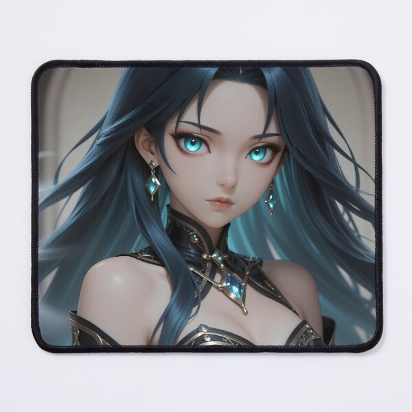 Item preview, Mystical Blue-Haired Sorceress with Glowing Cyan Eyes designed and sold by Killington.