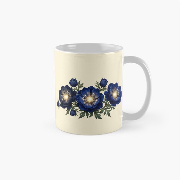 Item preview, Royal Blue Anemone Flowers Glowing Gold Stamen Dark Floral Art designed and sold by BreezifyDesignStudio.
