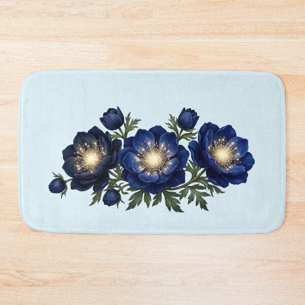 Item preview, Royal Blue Anemone Flowers Glowing Gold Stamen Dark Floral Art designed and sold by BreezifyDesignStudio.