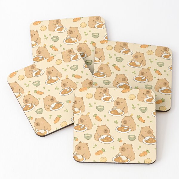 Item preview, Kawaii Capybara Japanese Curry Food Pattern designed and sold by Soft Berry Studio.